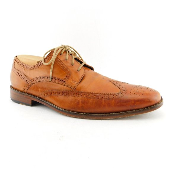 COLE HAAN Nike Air Caramel Brown Leather Wingtip Oxfords Dress Shoes 10.5